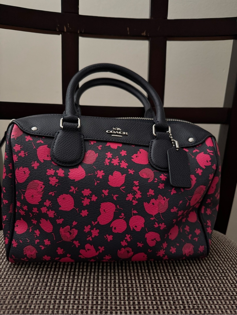 Coach Black Satchel with Pink Floral Print